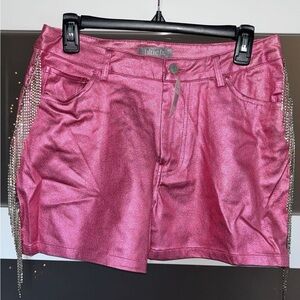 Blue B Pink High Waist Women's Shorts with Rhinestone Accents